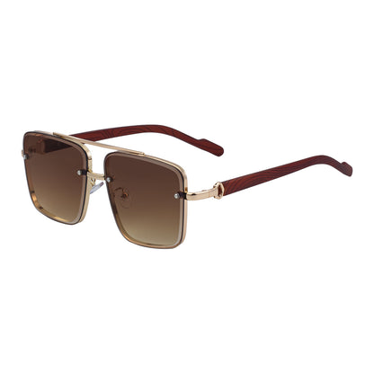 Square Frame Cut Edge Sunglasses Men's Imitation Wood Grain Men Gym From House C3 gradual tea copper