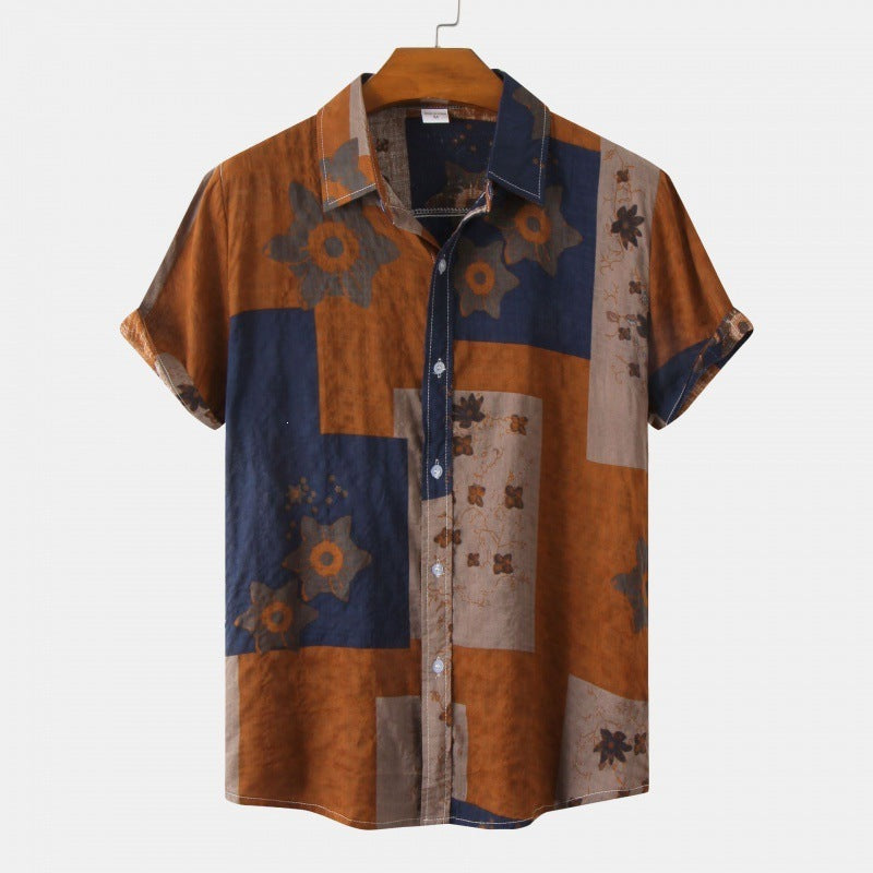 Cross-Border Men's Floral Short-Sleeved Shirts Young Men's Men DealSniper.net 4 2XL
