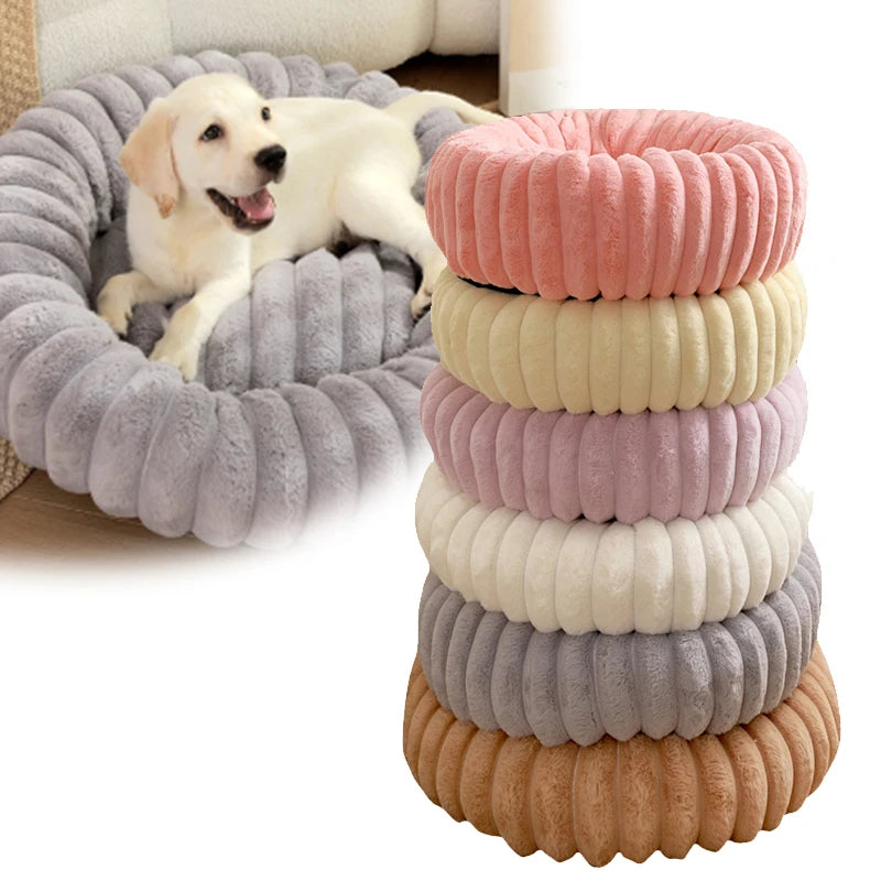 Pet Kennels Long Plush Round Cat Nest Winter Warm Dog Beds Pets Gym From House