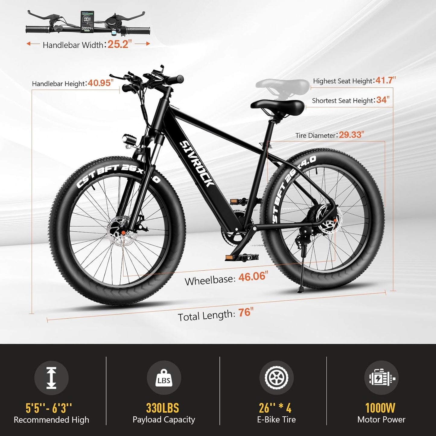 SIVROCK Electric Bike For Adults, 26 X 4.0 Inch Fat Tire Electric Mountain Bicycle