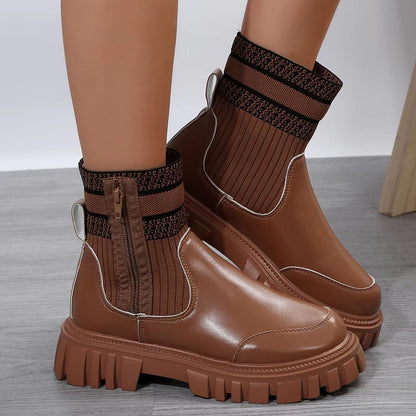 Fashion Mid-tube Boots With Zipper Design Non-slip Boots Women dealsniper-net Brown Size36