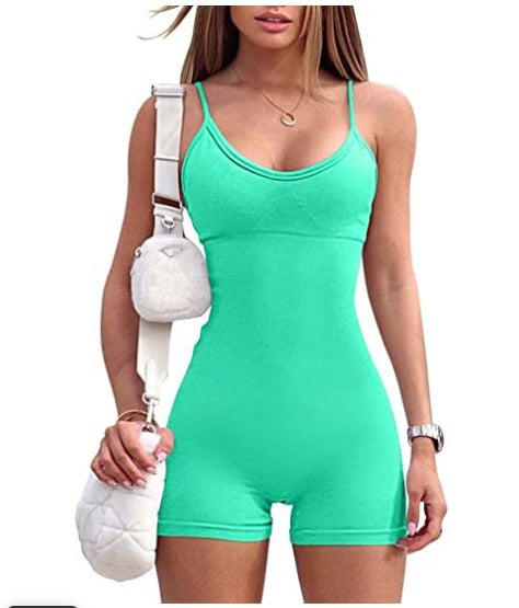 Spaghetti Strap Shorts Jumpsuit Sports Yoga Workout Tight