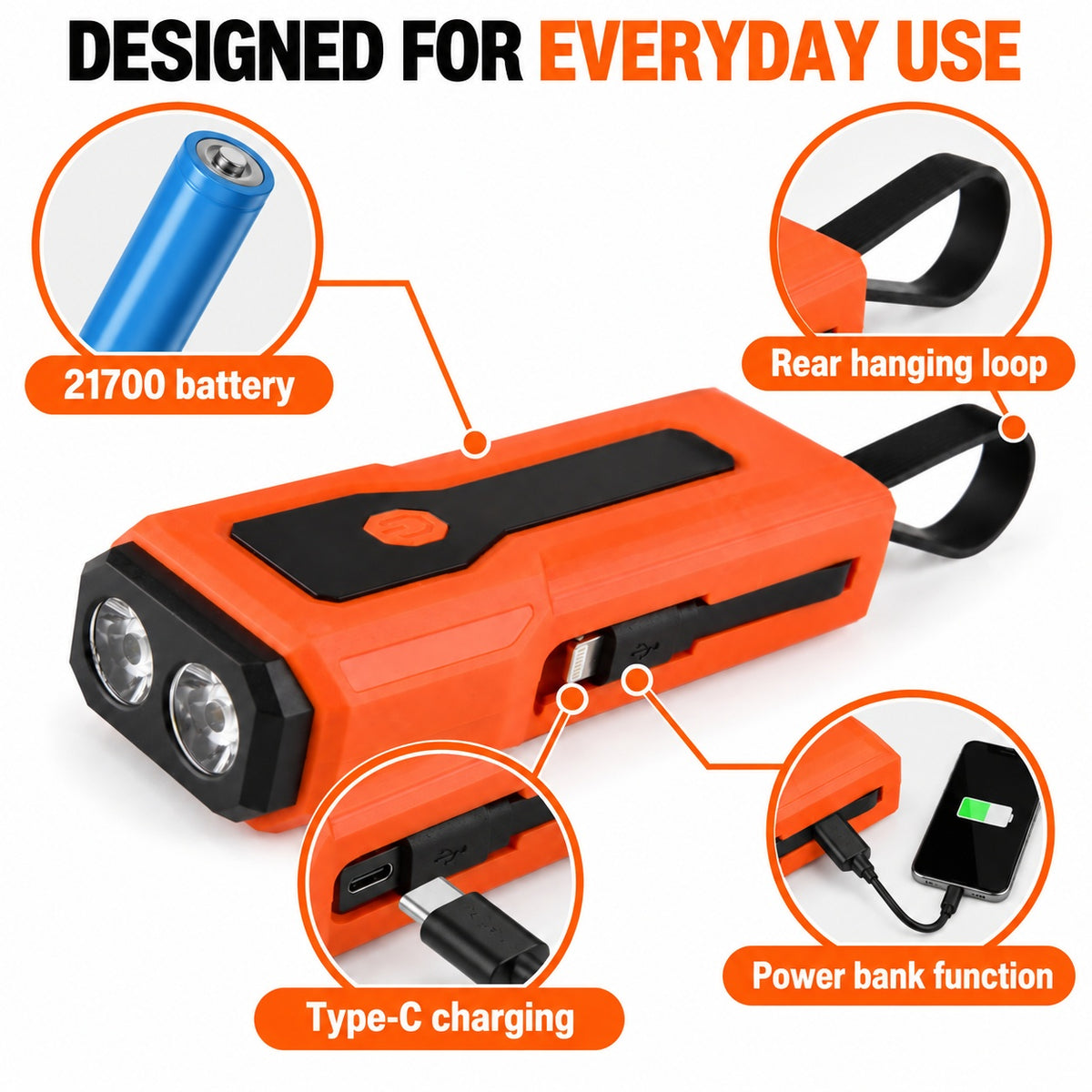 Rechargeable Z828 Orange Portable Bicycle Flashlight Outdoor DealSniper.net