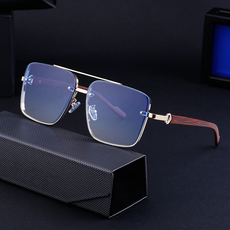 Square Frame Cut Edge Sunglasses Men's Imitation Wood Grain Men Gym From House
