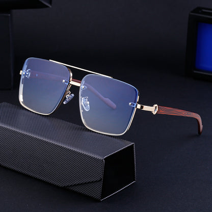 Square Frame Cut Edge Sunglasses Men's Imitation Wood Grain Men Gym From House