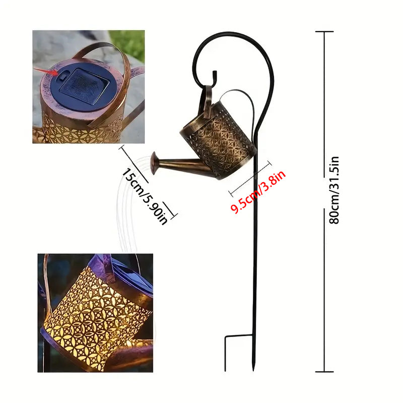 1 2pcs Watering Can Lights, Copper Solar Garden Lights Outdoor Gym From House