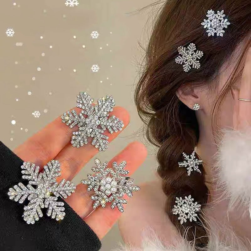 Cyrstal Snowflake Pearl Hair Clip Winter Girls