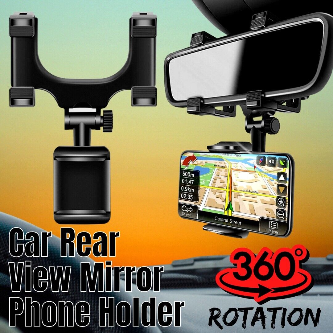 Universal 360 Rotation Car Rear View Mirror Mount Stand GPS Cell Phone Holder Phones dealsniper-net Phone Holder Black