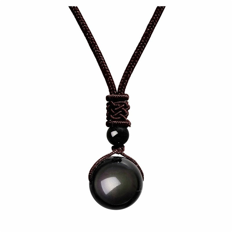 Fashion 16mm Natural Obsidian Pendant Amethyst Necklace For Men And Women Jewelry dealsniper-net Black 1PC