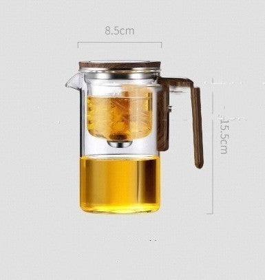 One Click Magnetic Teapot Separation Filtration Glass Tea Pot Wood Handle Tea Water Separation Inner Container Teapot Kitchen dealsniper-net 700ml Elegant Cup