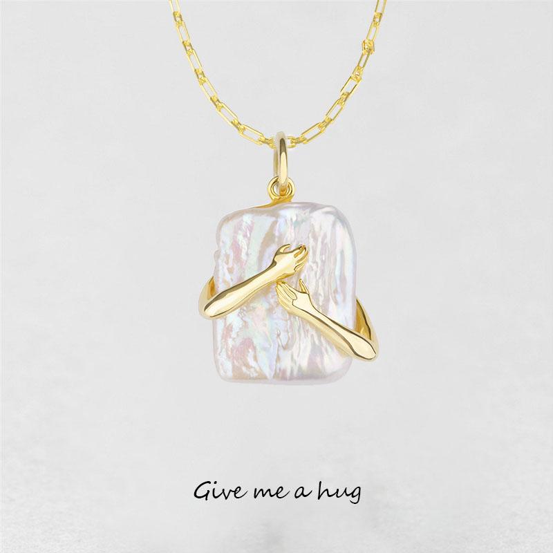 Square Baroque Pearl Couple Pendant Necklace Deals dealsniper-net Gold
