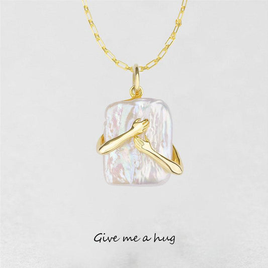 Square Baroque Pearl Couple Pendant Necklace Deals dealsniper-net Gold