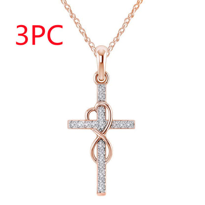 Alloy Pendant With Diamond And Eight-character Cross Necklace Jewelry dealsniper-net Rose gold 3PC