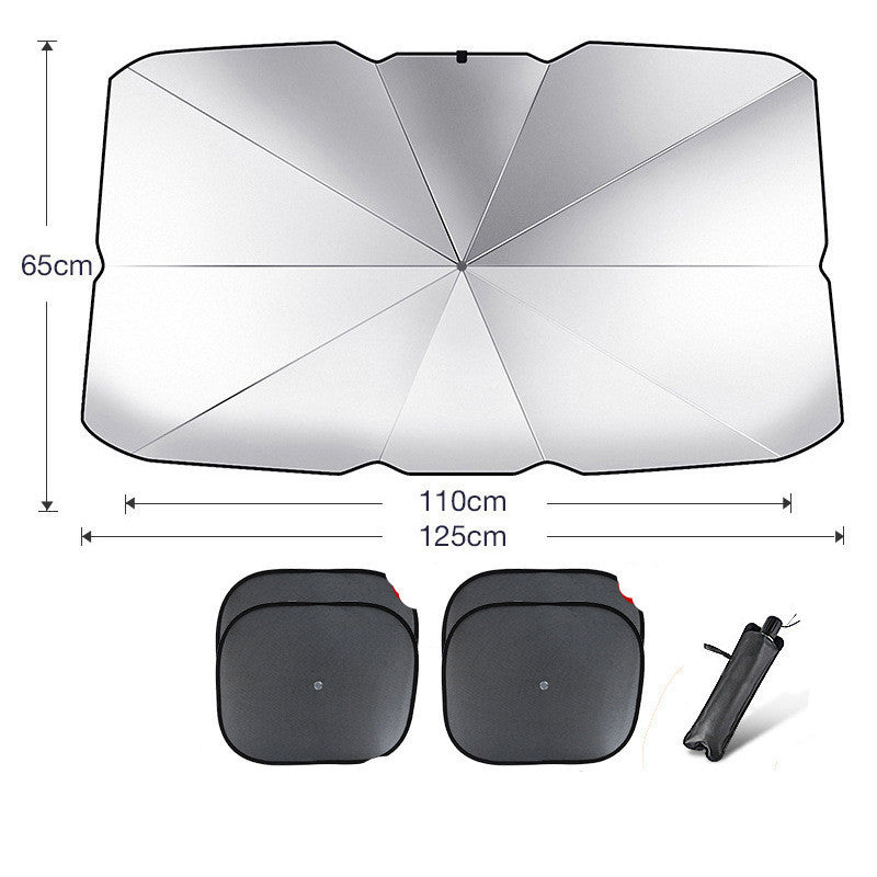 Foldable Car Windshield Sun Shade Umbrella UV Protection Vehicle DealSniper.net Titanium silver Small with 4pcs mesh