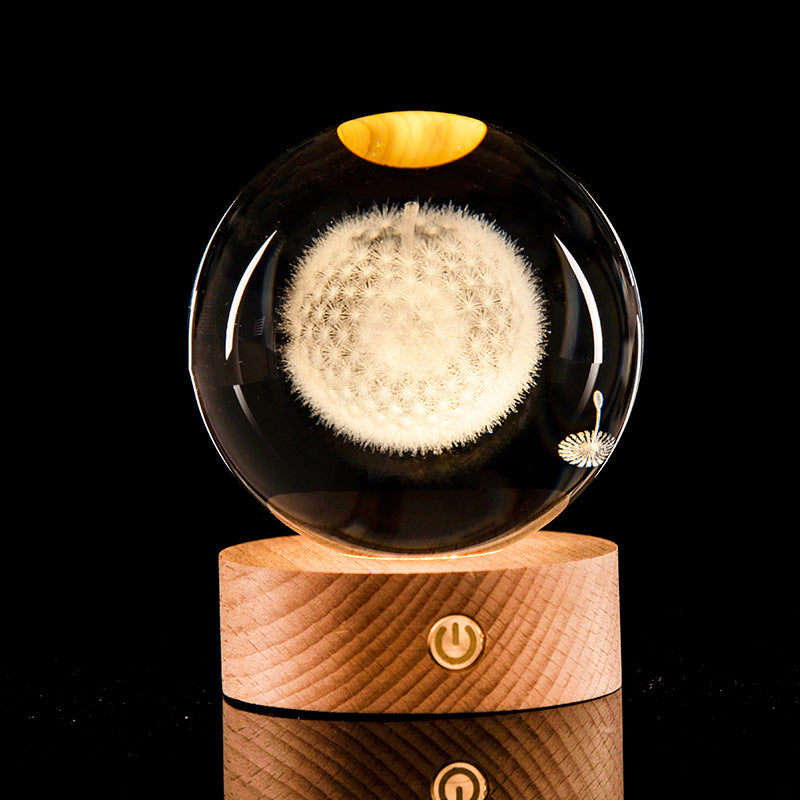 Luminous Galaxy Crystal Ball Decoration 3D Laser Inner Carving Home Decor DealSniper.net Dandelion 6cm6cm color light connection