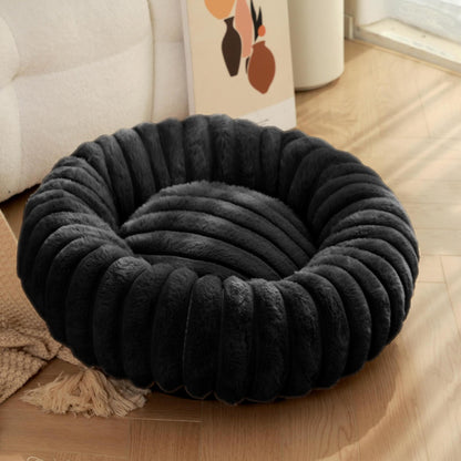 Pet Kennels Long Plush Round Cat Nest Winter Warm Dog Beds Pets Gym From House Black Outer Diameter 40cm
