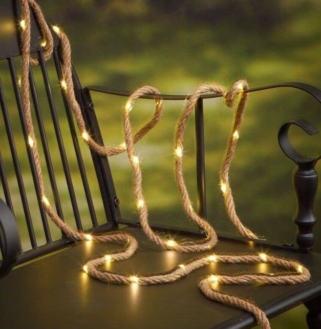 Solar Hemp Rope String Copper Wire LED Light Outdoor DealSniper.net