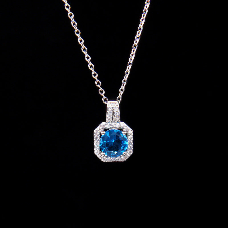 Cross-Border New Product Perfume Bottle Zircon Pendant Clavicle Chain Jewelry Gym From House Aquamarine square diamond