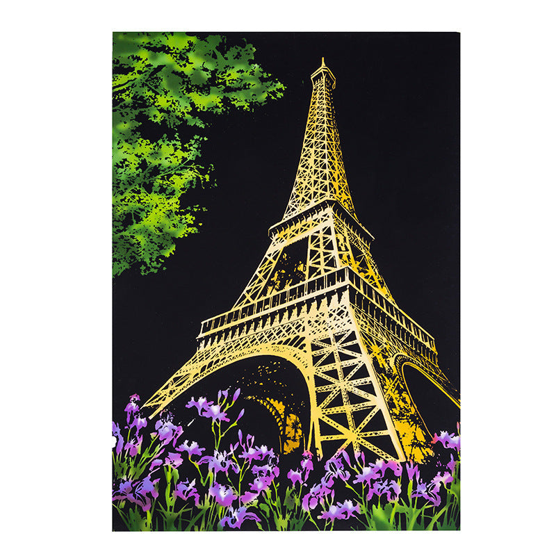 City night scratch painting Home Decor DealSniper.net Colored iron tower 40.5X28.5cm