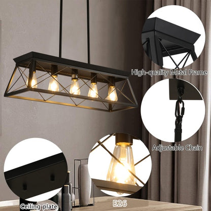 5 Lamps Farmhouse Chandelier For Dining Room, Metal Rustic Chandelier Island Lamp, Modern Rectangular Island Lamp For Kitchen, Living Room Pure Black - No Bulbs Unavailable Platforms- Temu Kitchen DealSniper.net