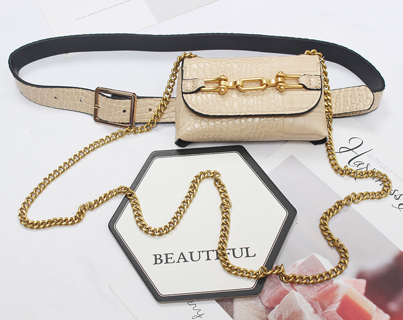 Womens Runway Fashion PU Leather Chain Bag Cummerbunds Female Women DealSniper.net Apricot