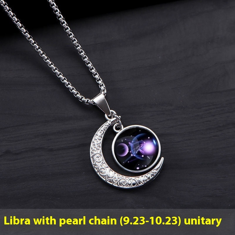 12 Constellation Moon Star Glowing Necklace Charm Jewelry