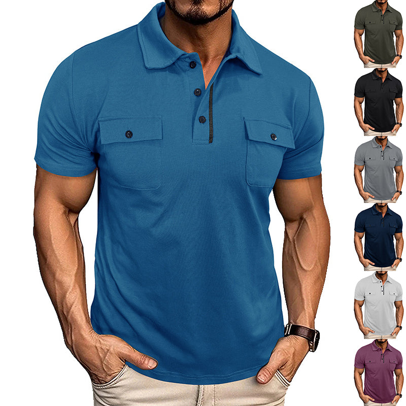 Summer Lapel Button Polo Shirt With Pockets Outdoor Fashion Men DealSniper.net