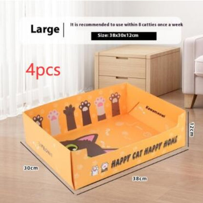 Portable Folding Semi-open Thickened Disposable Litter Box Pets Gym From House Litter Box Large B02 4 Pack