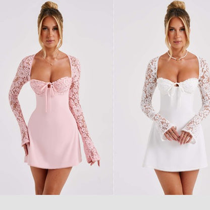 Fashion Corset Lace Long Sleeve Dress Sexy Y2K Backless Women dealsniper-net