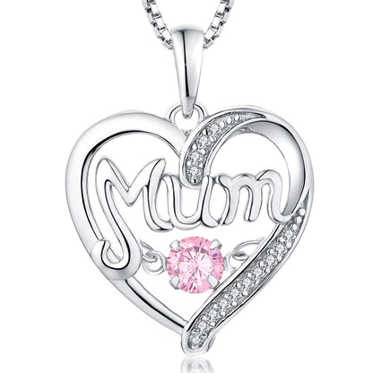 Pulsatile Heart MoM Necklace Mother's Day Gift Birthstones Smart Pendant Jewelry dealsniper-net Pink Zirconium October 925 Silver