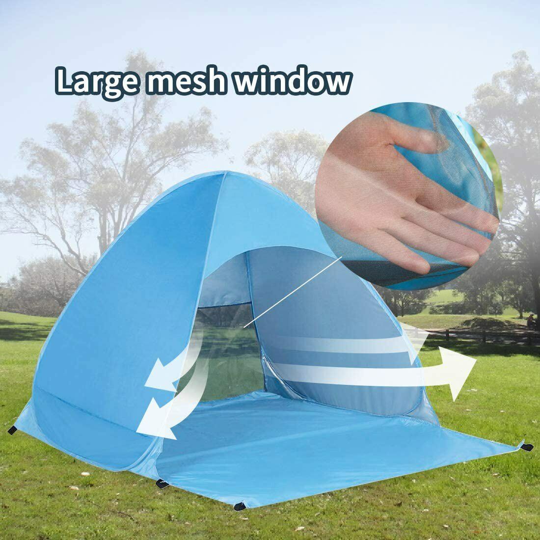 Pop Up Beach Tent For 1-3 Person Rated UPF For UV Sun Protection Waterproof Outdoor DealSniper.net