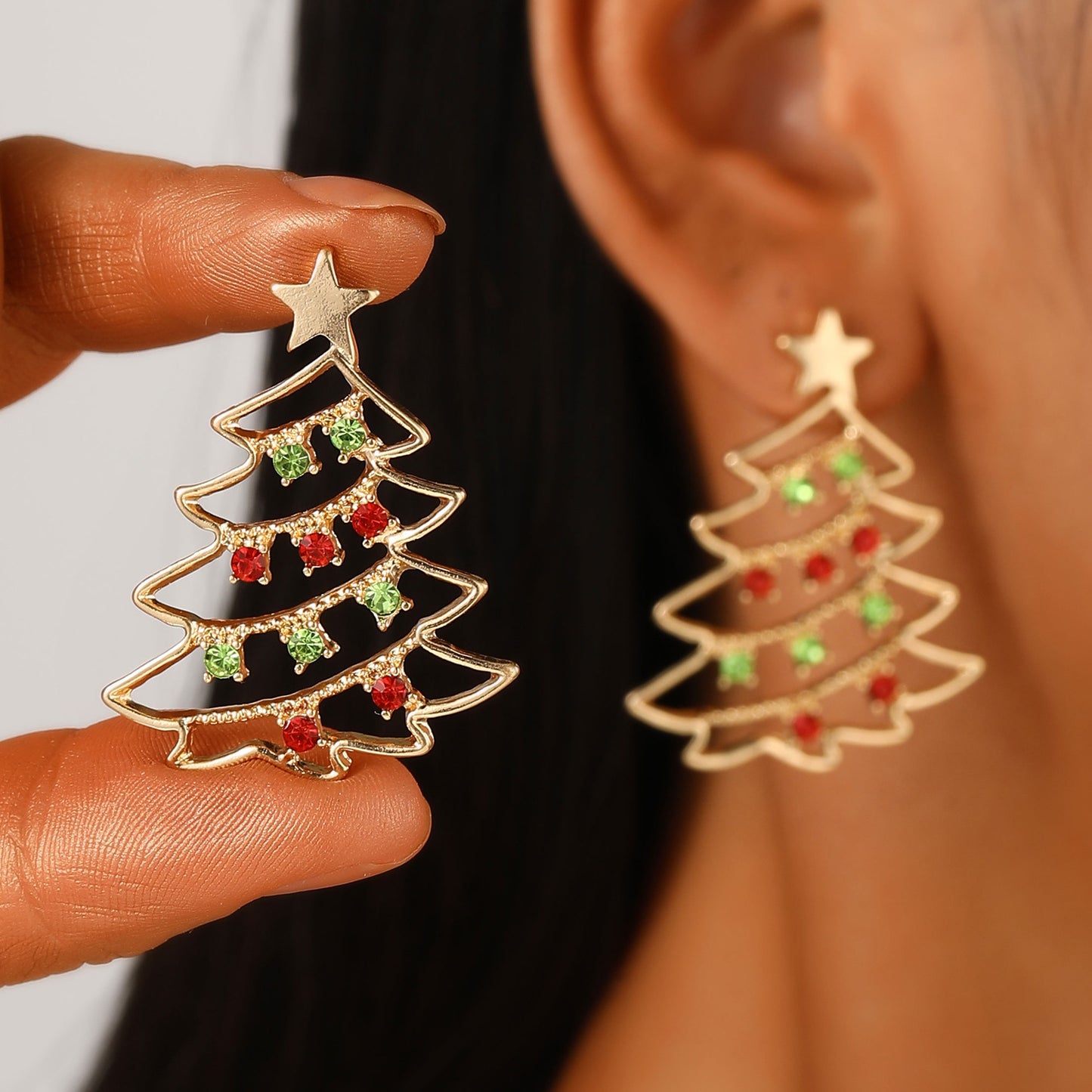 Christmas Earrings With Christmas Tree Colorful Zircon