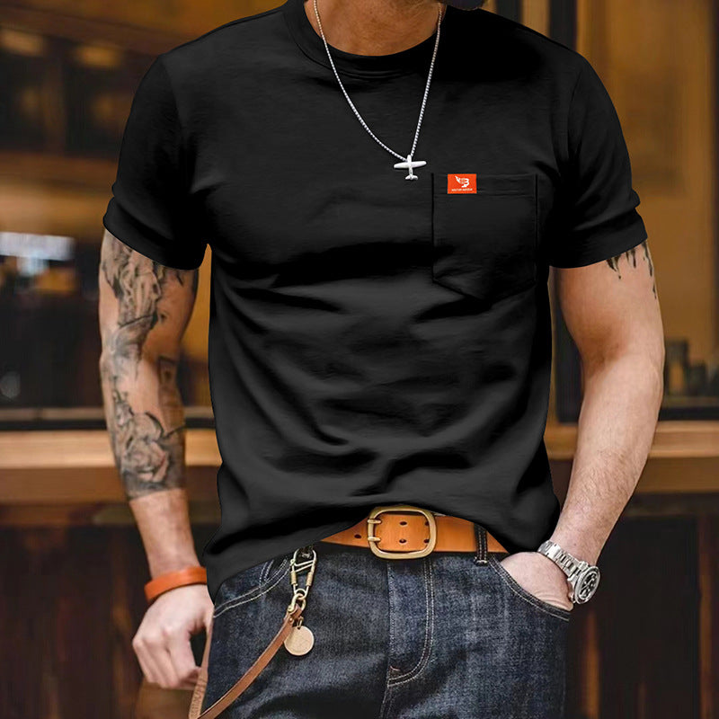 Plus Size Solid Color T-shirt Trendy Casual Short Sleeve Men Men Gym From House Black 3XL