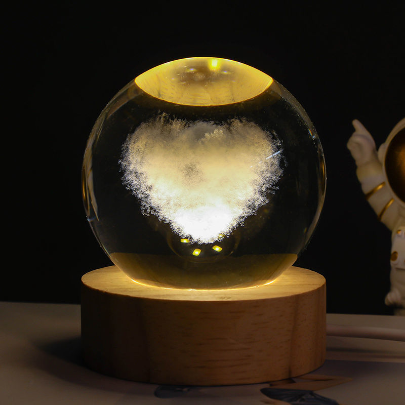 Luminous Starry Sky And Planets Moon Moon Crystal Ball Holidays DealSniper.net Solid Wood Lamp Holder Love cloud 6CM
