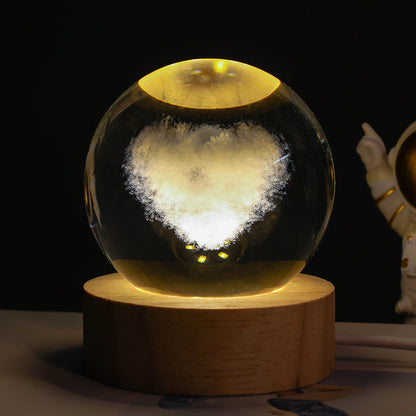 Luminous Starry Sky And Planets Moon Moon Crystal Ball Holidays DealSniper.net Solid Wood Lamp Holder Love cloud 6CM