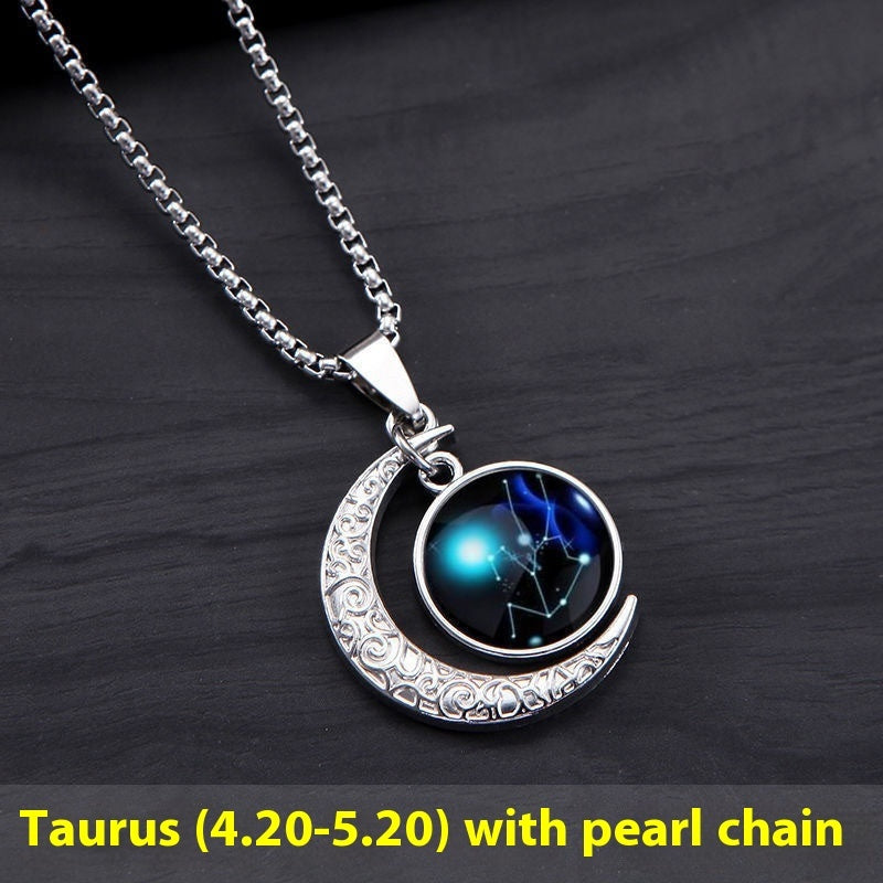 12 Constellation Moon Star Glowing Necklace Charm Jewelry