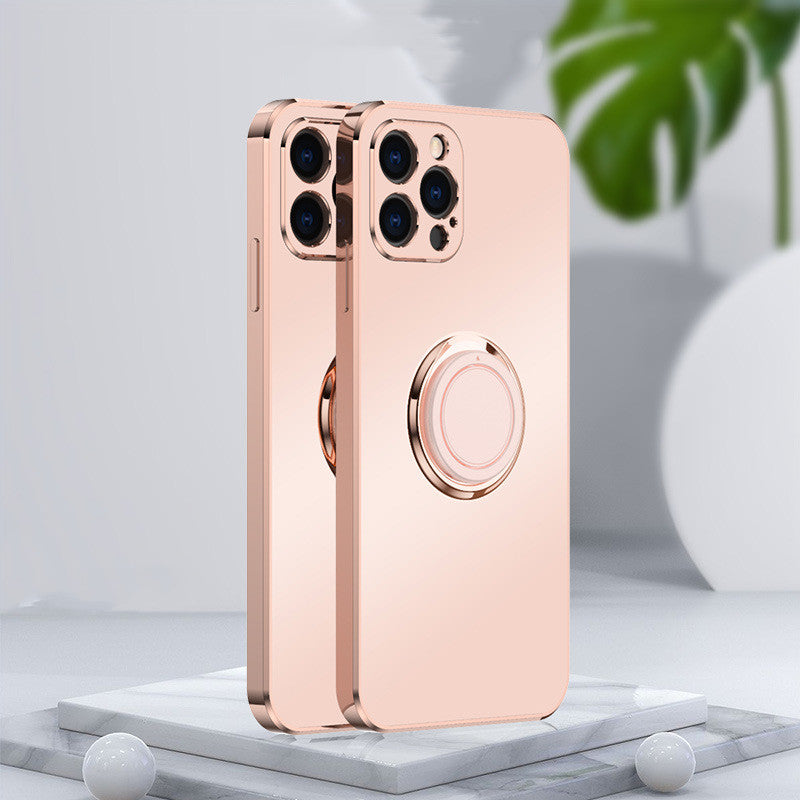 New Simple Frosted Electroplating Ring Phone Case Electronics Gym From House Light pink IPhone12