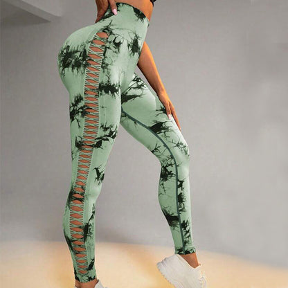 Hollow Tie Dye Printed Yoga Pants High Waist Butt Lift Women Gym From House Green L