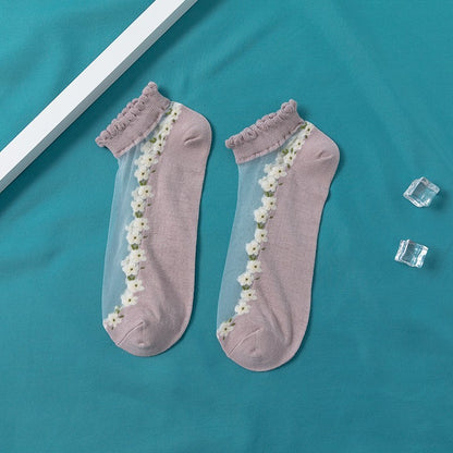 Women's Thin Spun Glass Lace Crystal Boat Socks Women DealSniper.net Purple Pink Free Size