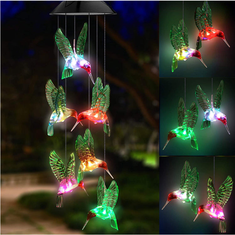 Outdoor Solar Wind Chime Lamp Hummingbird Butterfly Ball Wind