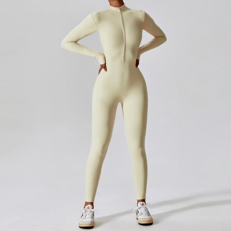 Zipper Long Sleeve Jumpsuit Yoga Fitness Training Pants