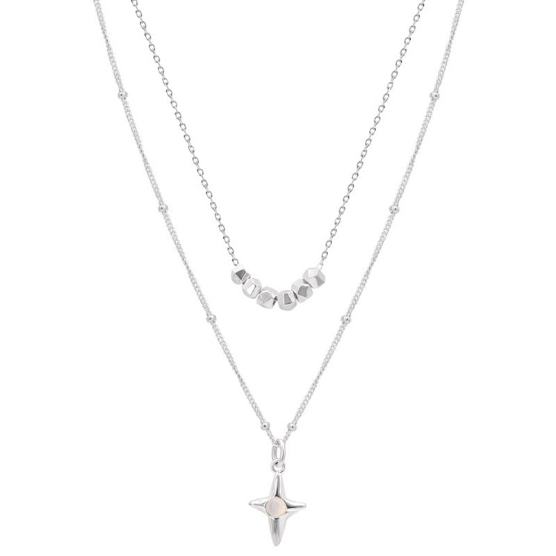 Double Layer Stainless Steel Opal Cross Double-layer Necklace Jewelry Gym From House XL3329