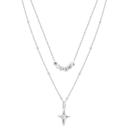 Double Layer Stainless Steel Opal Cross Double-layer Necklace Jewelry Gym From House XL3329