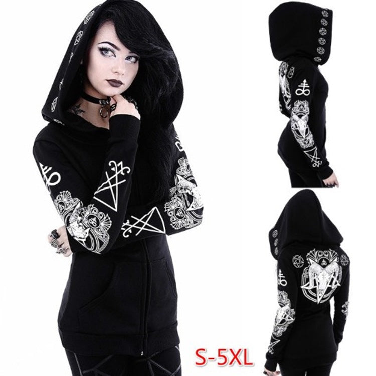 Gothic Punk Print Hoodies Sweatshirts Women Long Sleeve Women dealsniper-net