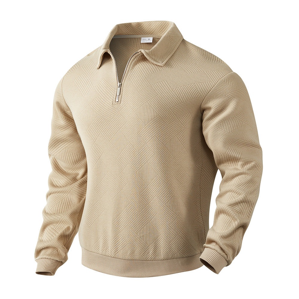 Lapel Jacquard Half-zipper Sweatshirt Fashion Solid Color Men DealSniper.net