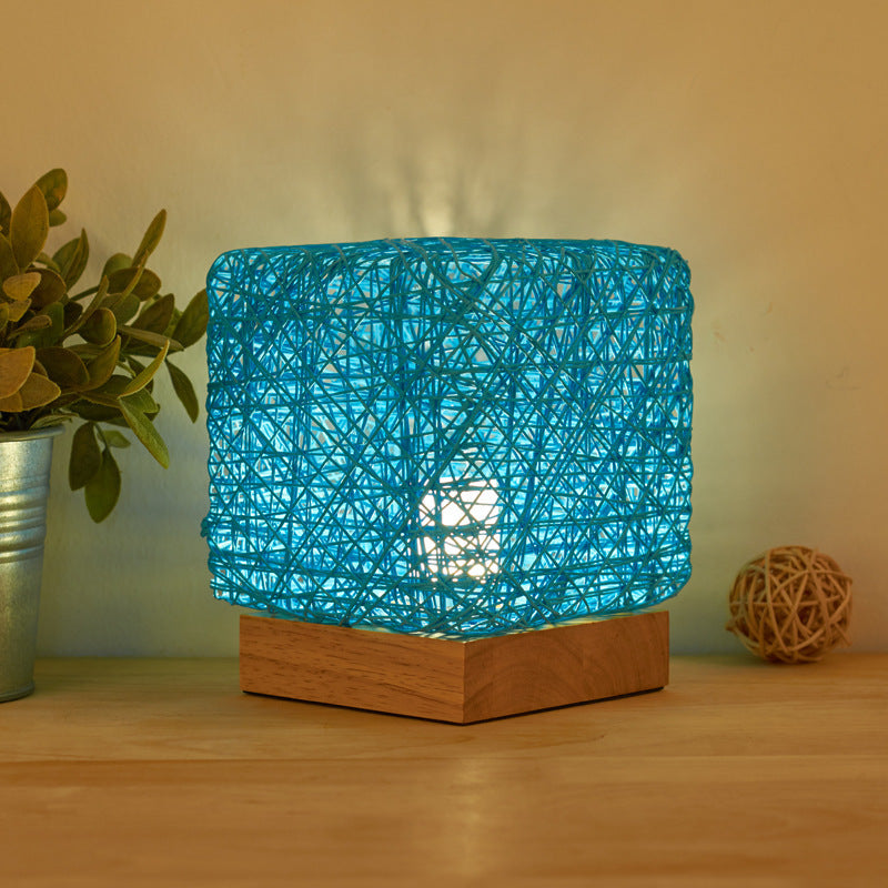 Hand-Knit Dimmable Square LED Desk Lights Wood House DealSniper.net Blue Button base