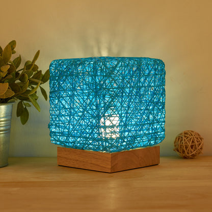 Hand-Knit Dimmable Square LED Desk Lights Wood House dealsniper-net Blue Button base