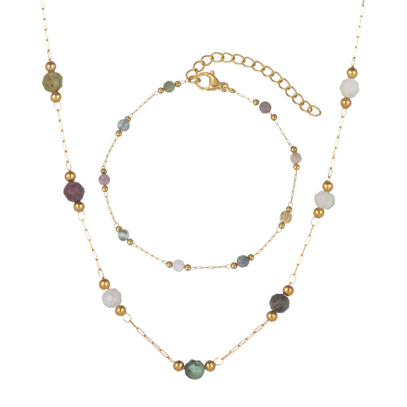 Stainless Steel Natural Stone Necklace Bracelet Set For Women Jewelry DealSniper.net Standard Set
