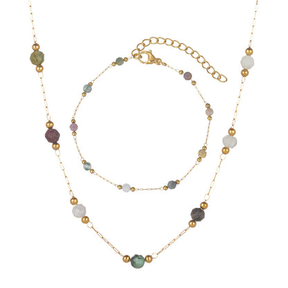 Stainless Steel Natural Stone Necklace Bracelet Set For Women Jewelry DealSniper.net Standard Set