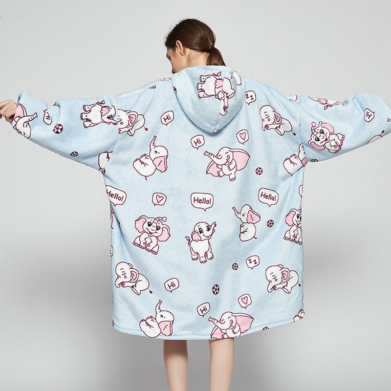 Ovesized Wearable Blanket Hoodie Winter Cute Print